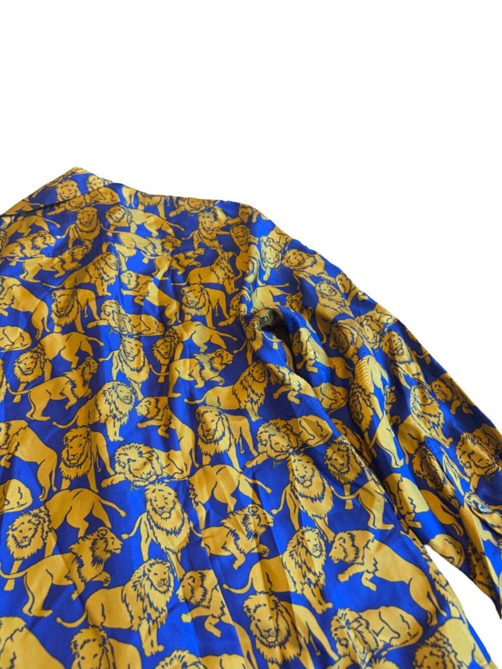 J. Crew Collection Blue Gold Lion Print Silk Shirt Blouse Size 18 Women's NWT - Picture 4 of 14